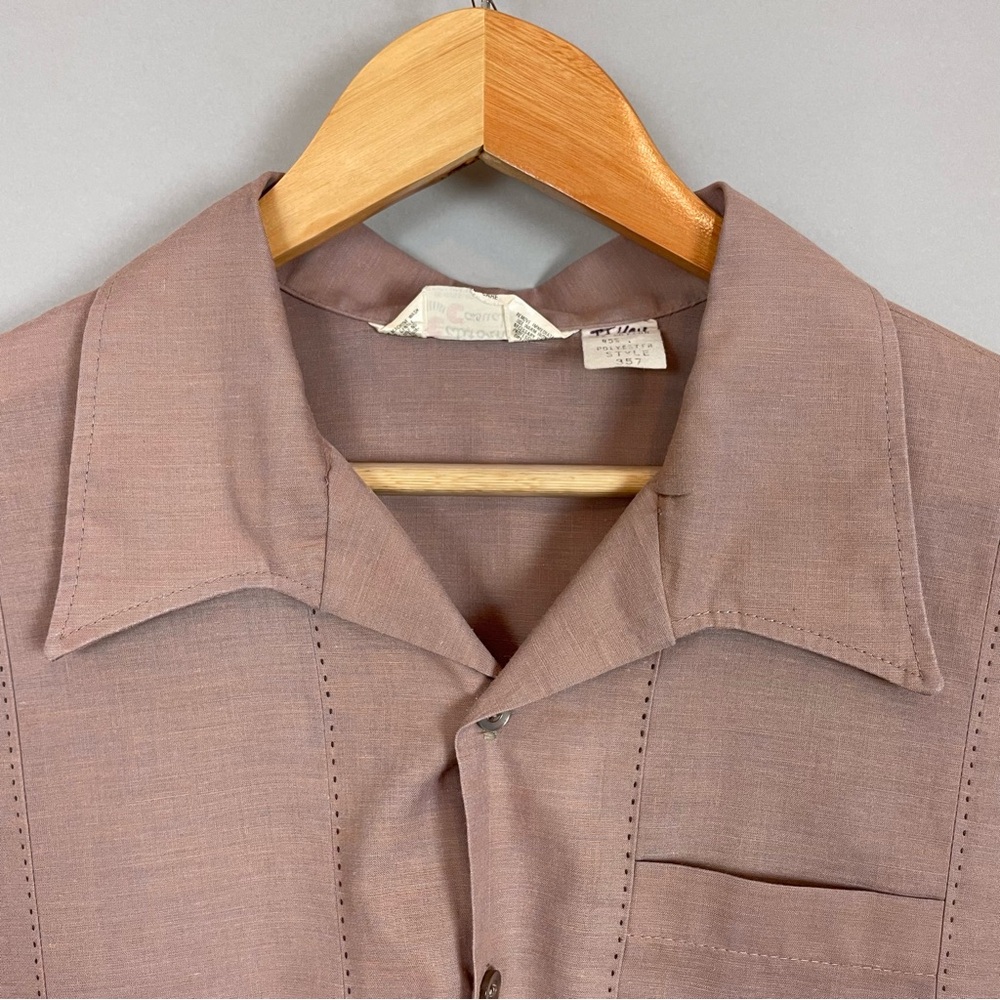 Vintage Shirt Men Embroidery 2X Tall Long Sleeve Mauve Button-Up Pointed Collar - Picture 11 of 11